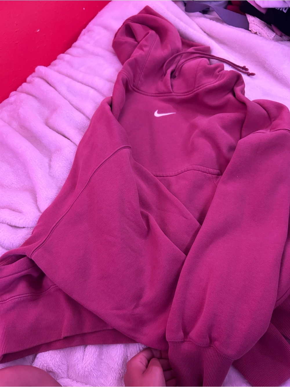 Nike Women's Magenta Pullover Hoodie with White Swoosh
